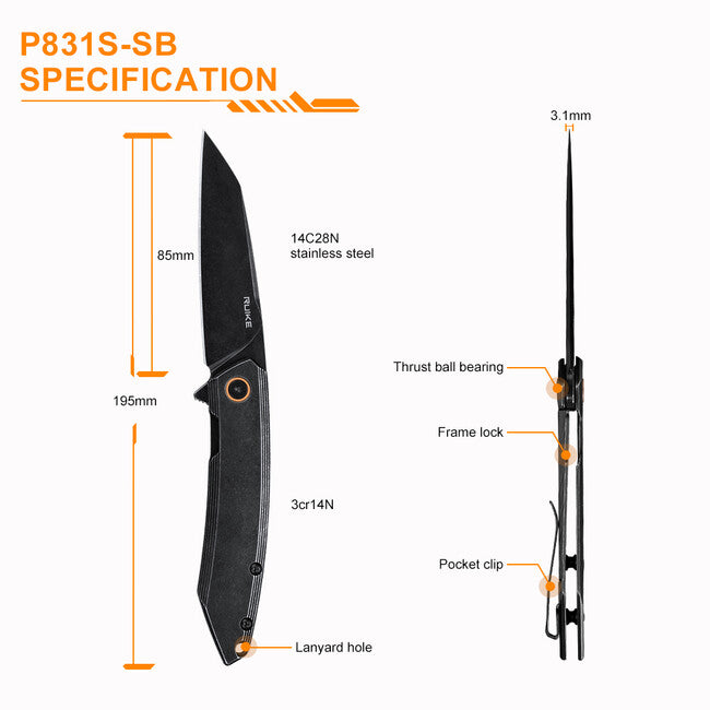 Ruike P831S нож, черен