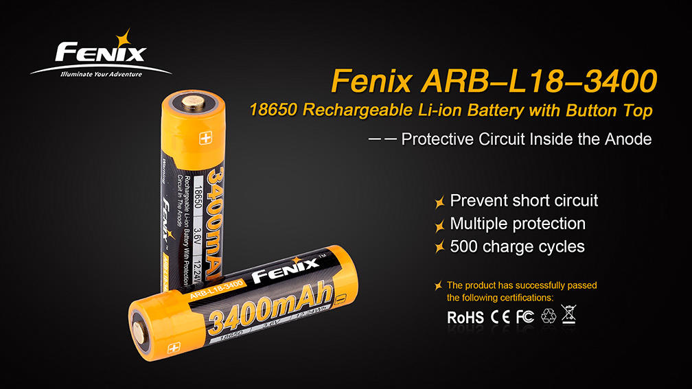 Fenix литиева батерия за зареждане 18650 Li-Ion 3400mAh