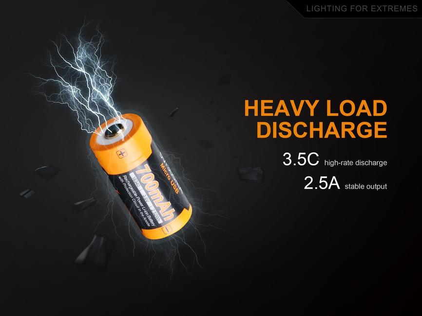 Fenix RCR123A Li-ion батерии за зареждане 700 mAh USB High Current