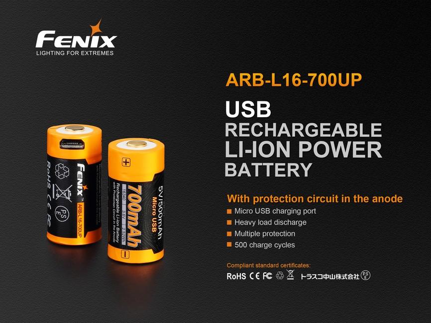 Fenix RCR123A 700 mAh USB Li-ion фенер с висок ток