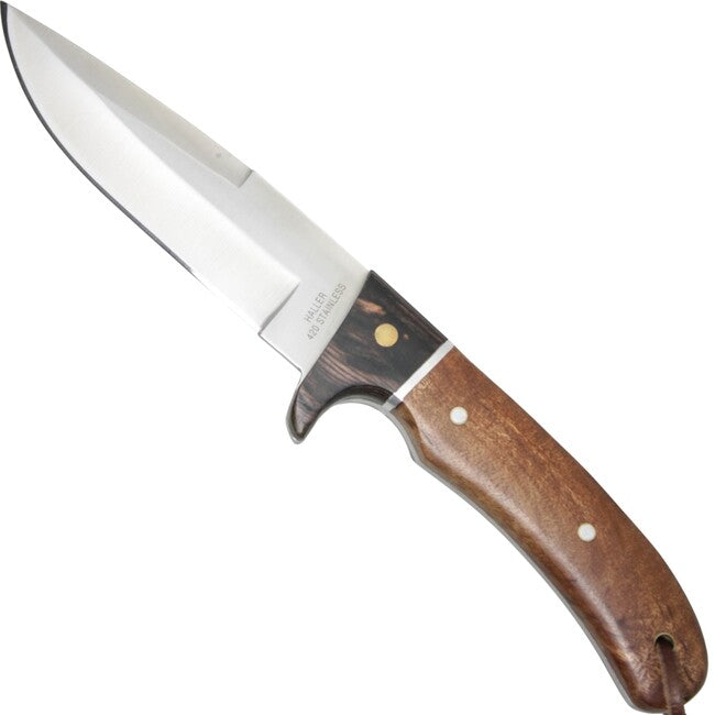 Haller Jagd нож с твърдо острие 110 mm, Wurzelholz, Lederscheide