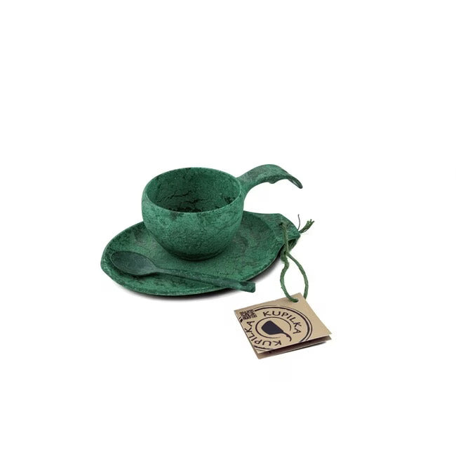 Купилка канче със лъжичка и чиния, 210 ml, кафяво
