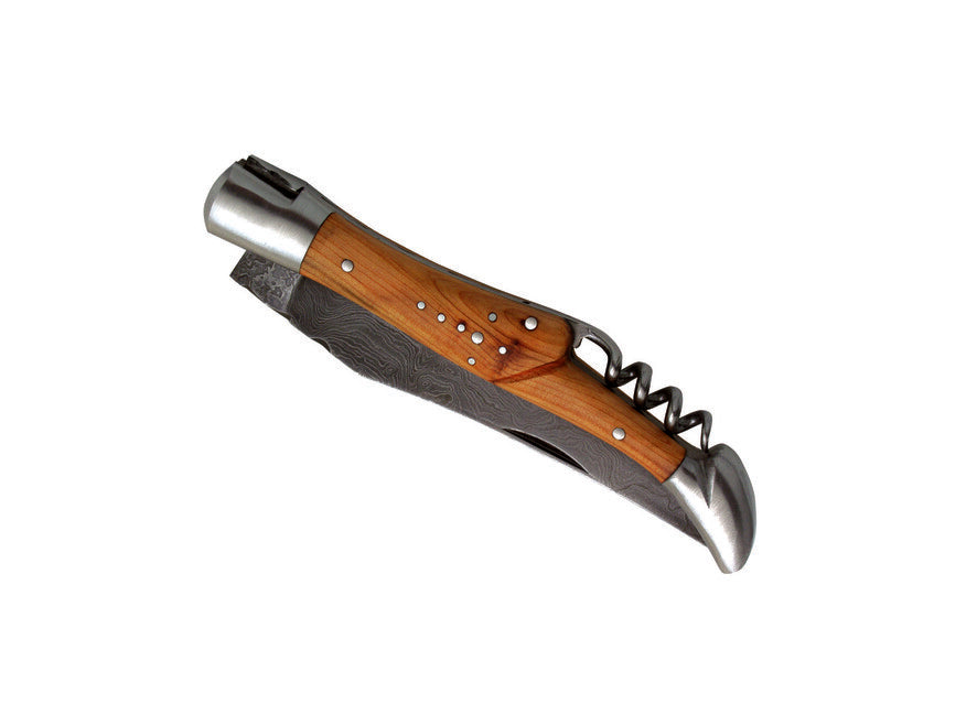 Laguiole DUB071 джобен нож дамаска стомана, острие 12cm, тирбушон, дръжка хвойна