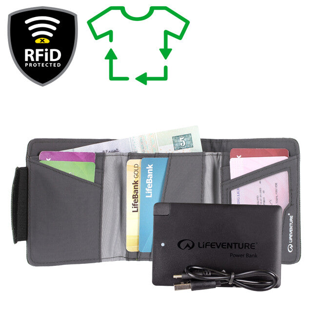 Lifeventure сгъваема портмоне с power bank 2500 mAh, сива