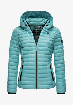 Marikoo Samtpfote women's transitional jacket with hood, Misty blue
