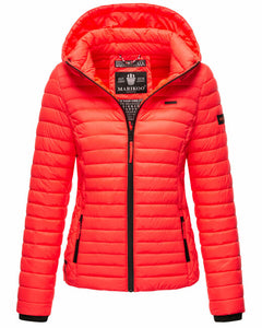 Marikoo Samtpfote women's transitional jacket with hood, Neon coral
