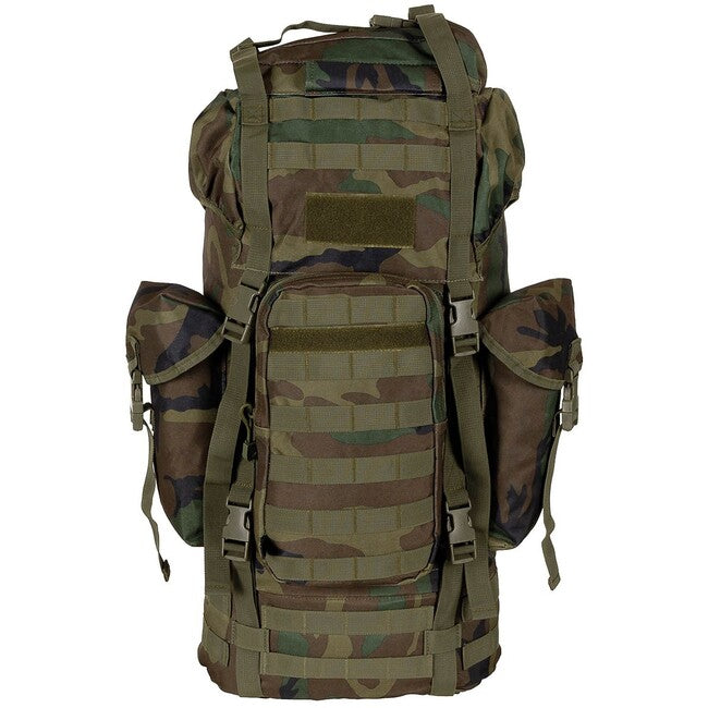 MFH MOLLE раница 65L, алуминиев прът, горски камуфлаж