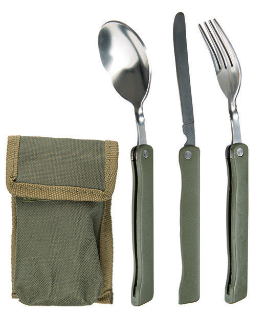 Mil-Tec CAMPING прибори сгъваеми 3бр. с калъф, маслинени
