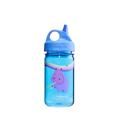 Nalgene Grip-n-Gulp Sustain бутилка за вода за деца 0,35 л със капак, синя, музикален хипопотам