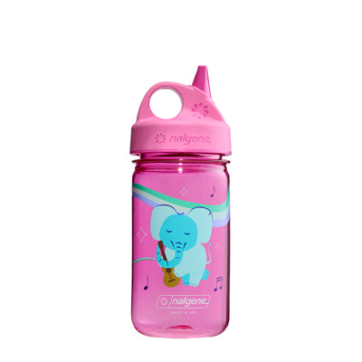 Nalgene Grip-n-Gulp Sustain детска бутилка за вода 0,35 л с капак, розова музикален слон