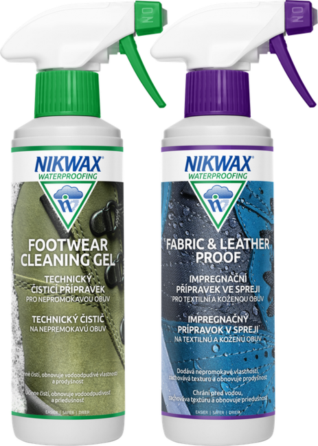 Nikwax Twin Fabric & Leather Spray / Footwear Cleaning Gel комплект 2 бр. препарати 300ml