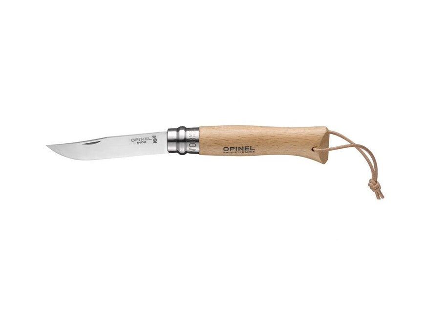 Opinel VRI N°08 сгъваем нож с кожена шнура, кафяв