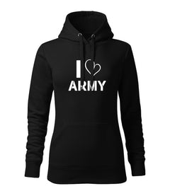 DRAGOWA γυναικείο i love army φούτερ με κουκούλα 320 g/m², μαύρο