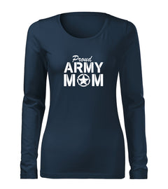 DRAGOWA Slim дамска army mom тениска с дълъг ръкав 160 g/m², тъмно синьо