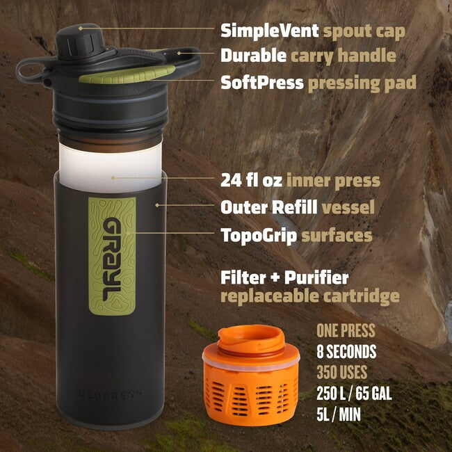 GRAYL Geopress Purifier филтрираща бутилка 710 ml, черно камо