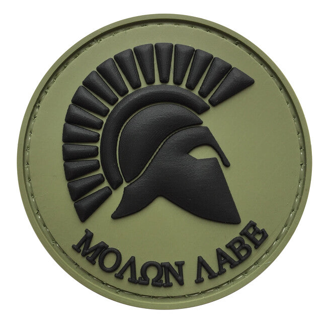 WARAGOD Кръгла Molon Labe нашивка PVC, маслинена и черна