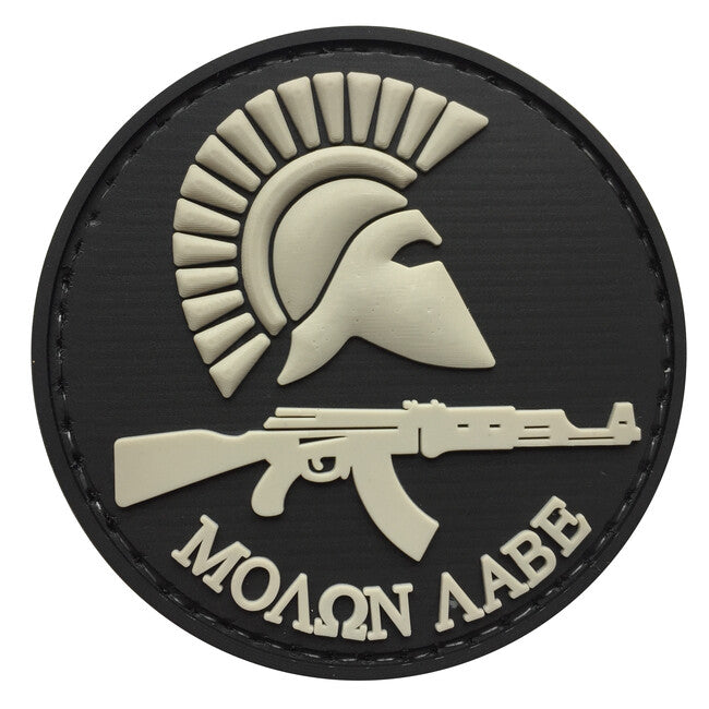 WARAGOD Кръгла Molon Labe с винтовка нашивка PVC, черна и сива