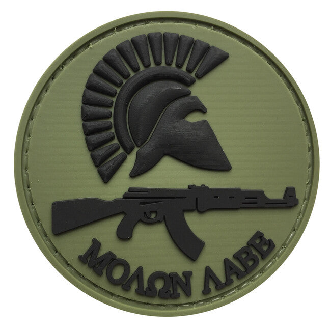 WARAGOD Кръгла нашивка PVC Molon Labe с Rifle, маслиненозелен и Black