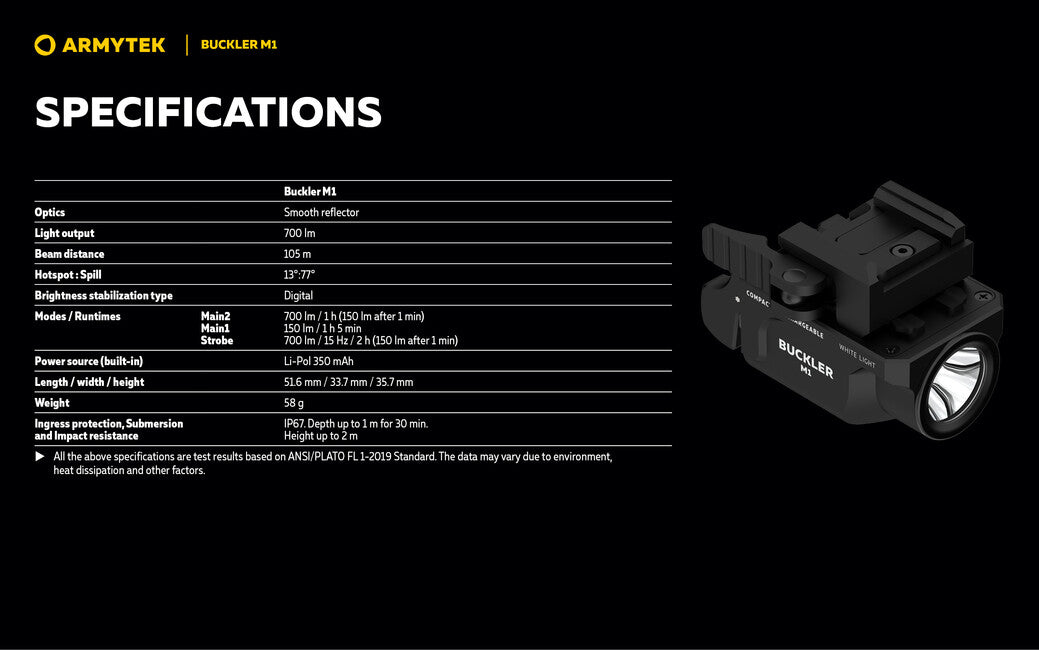 Armytek Buckler M1 компактен акумулаторен тактически фенер 700лм