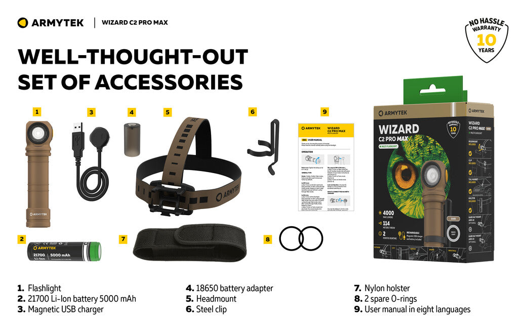 ArmyTek Wizard C2 Pro Max LED ръчен фенер с магнитен държач и захранване от акумулатор 4000 lm, песък