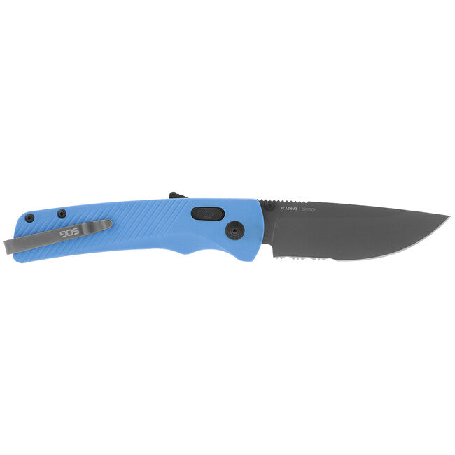 SOG FLASH AT джобен нож със серирана задна част, CIVIC CYAN