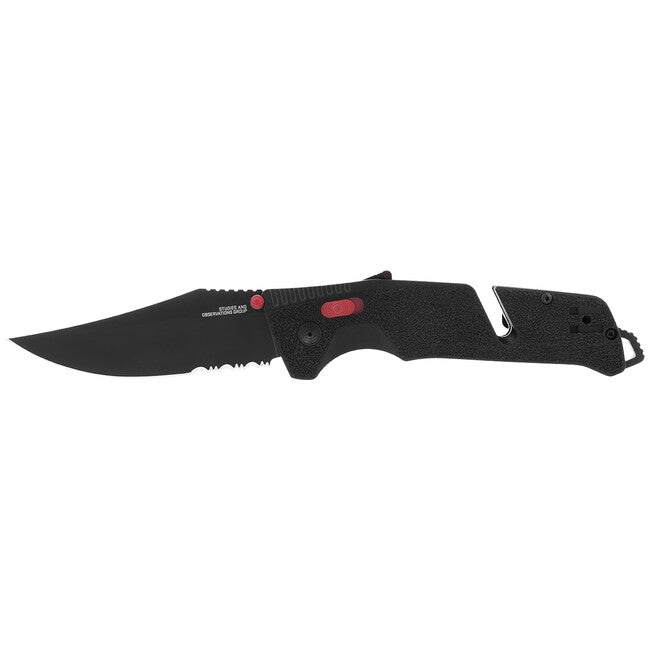 SOG TRIDENT AT джобен нож, Black & Red, частично серирано острие