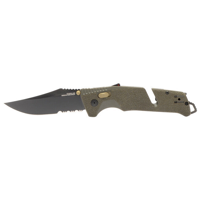 SOG Trident AT затварящ нож, маслинен, частично зъбчат