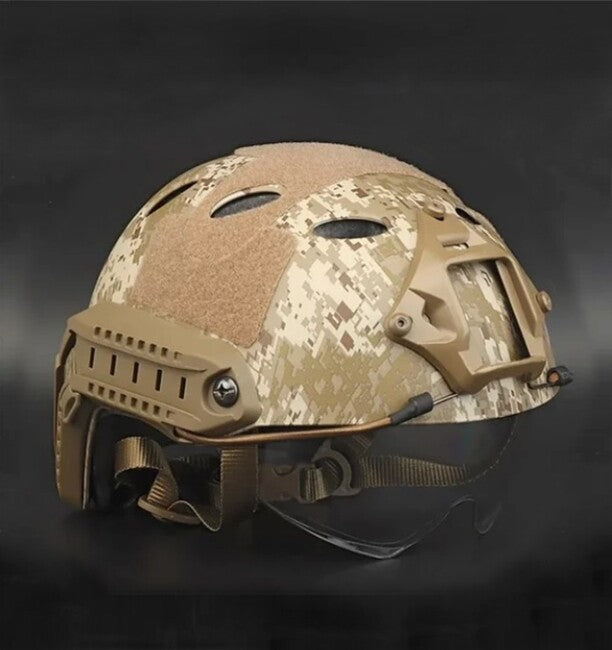 DRAGOWA Tactical FAST PJ тактическа каска със очила Bolt, Digital Desert (без сертификация)