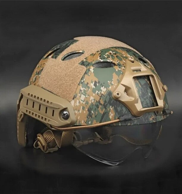 DRAGOWA Tactical FAST PJ тактическа каска с окуляри Bolt, Digital Woodland (без сертификация)