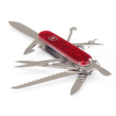 Victorinox Huntsman джобен нож 91mm, прозрачен, червен