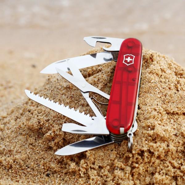 Victorinox Huntsman джобен нож 91mm, прозрачен, червен