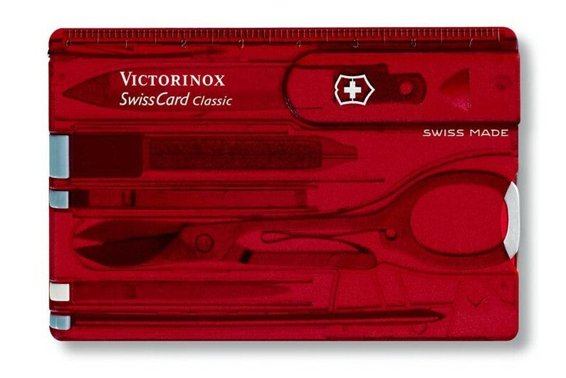 Victorinox SwissCard джобен нож Ruby, прозрачна червена, 10 функции, блистер