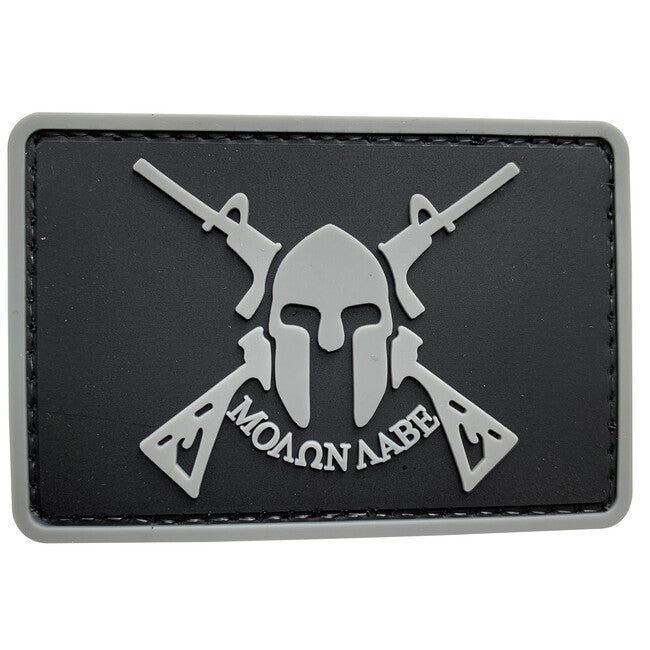 WARAGOD 3D нашивка Molon Labe Spartan With Two Rifles 7.5x5cm, черна