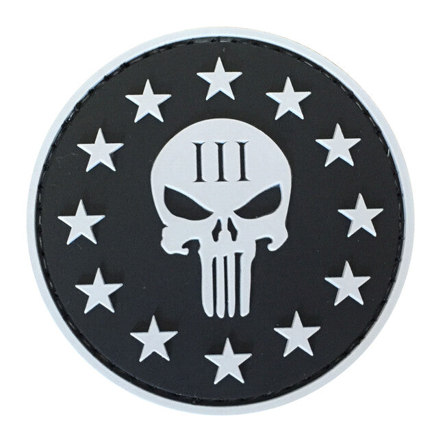 WARAGOD 3D кръгла нашивка Three Percenter Punisher, черна, 6 см