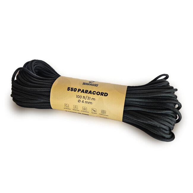 WARAGOD Paracord 550 въже 31 м с диаметър 4 мм, черно