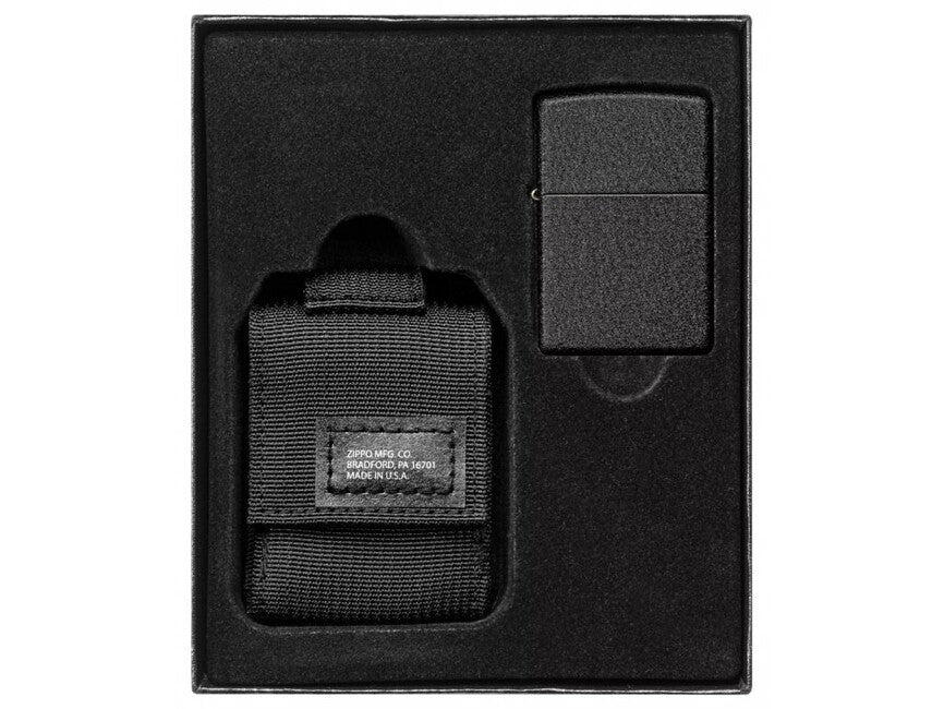 Zippo Black Crackle комплект тактически калъф + запалка, черен