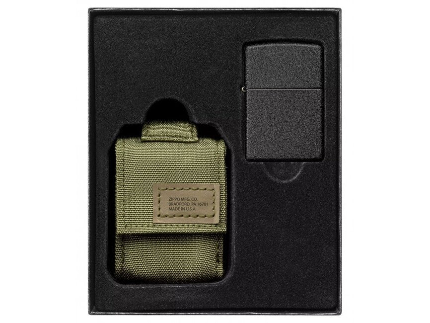 Zippo Black Crackle комплект тактически калъф + запалка, зелено