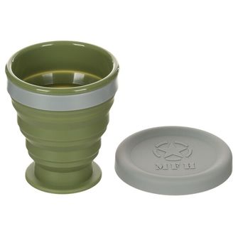 MFH Сгъваема чаша с капак, силиконова, зелена, 200 ml