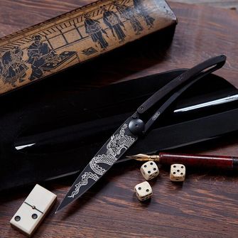 Нож за затваряне Deejo Черна татуировка абаносово дърво Японски дракон