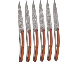 Deejo Татуировка комплект ножове за пържоли светло сиво коралово дърво Grand Siecle