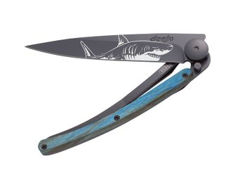Deejo нож по-близо Татуировка Черно синьо бук Shark