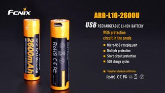 Fenix USB акумулаторна батерия 18650, 2600 mAh, Li-Ion
