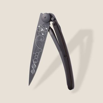 Нож за затваряне Deejo Татуировка Черно абаносово дърво Наука
