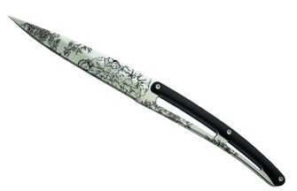 Deejo комплект от 6 ножа за пържоли с лъскаво острие и назъбен ръб дръжка черен дизайн от ABS Toile de Jouy