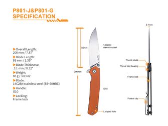 Нож Ruike P801 - оранжев