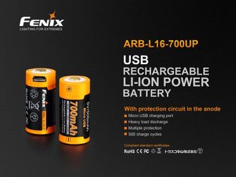 Fenix RCR123A 700 mAh USB литиево-йонна батерия високоволтов ток