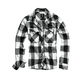 Брандирана карирана риза с дълъг ръкав, бяло/черно