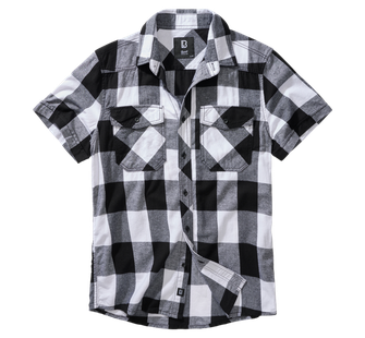 Брандирана карирана риза с къс ръкав, бяло/черно