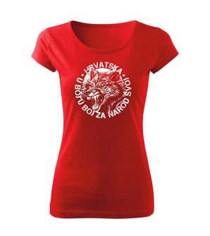 DRAGOWA къса дамска тениска HR wolf "u boj u boj u boj za narod svoj" , червена