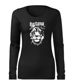 DRAGOWA Slim дамска тениска с дълъг ръкав български лъв, черна